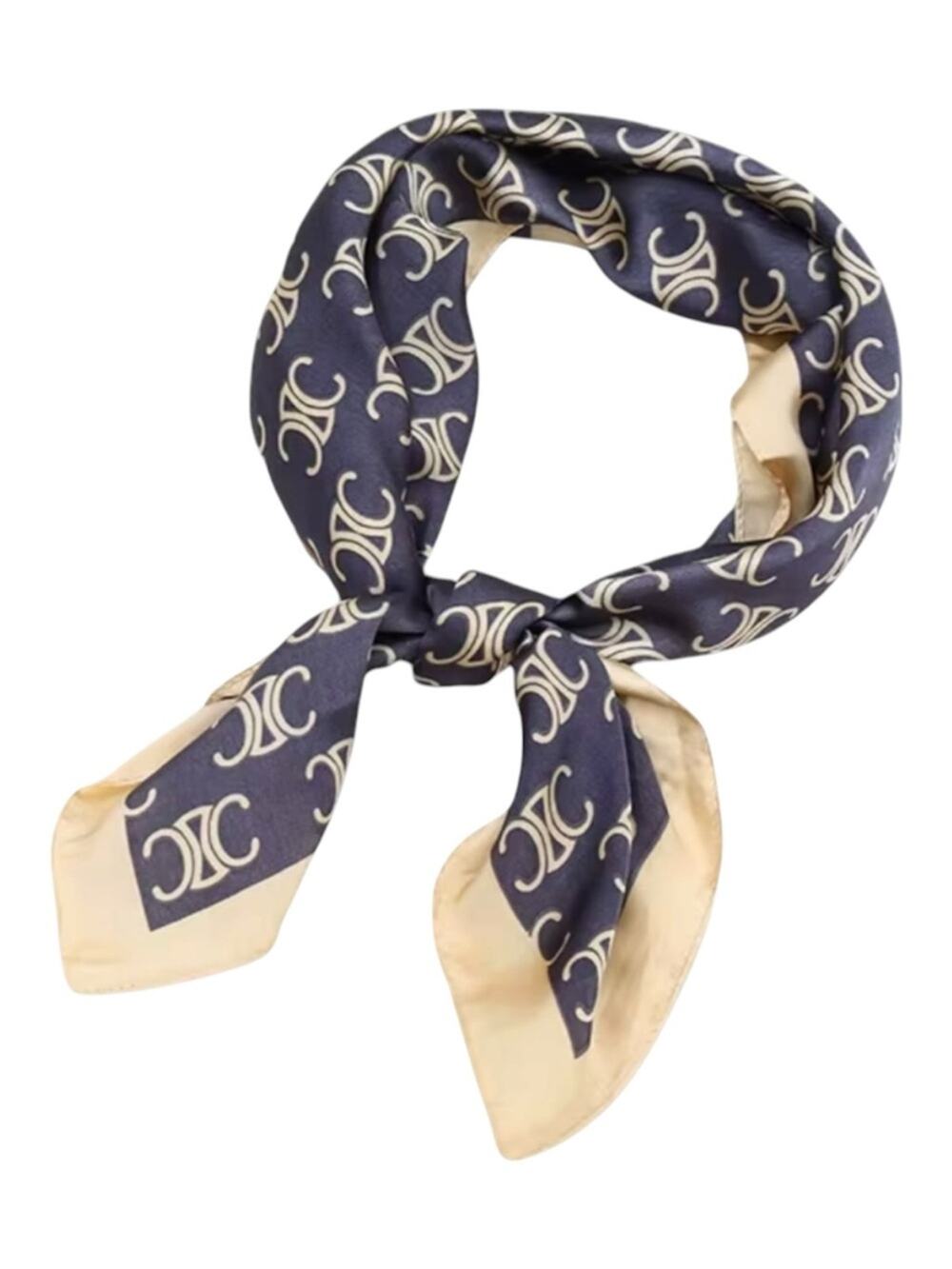 Designer Blue and Cream Monogram Silk-Feel Square Scarf